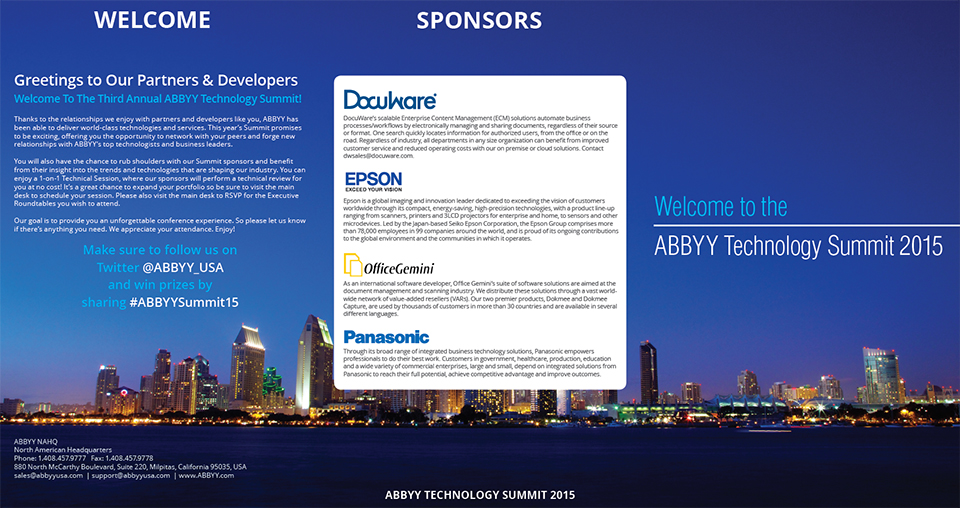 ABBYY 2015 Technology Summit Brochure using InDesign