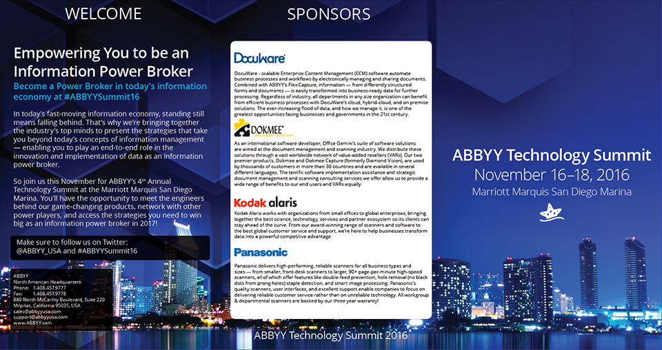 ABBYY 2016 Technology Summit Brochure using InDesign
