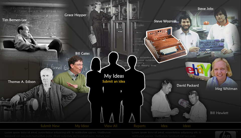 First draft concept showing renowned figures from across the past century, each representing the spirit of innovation.